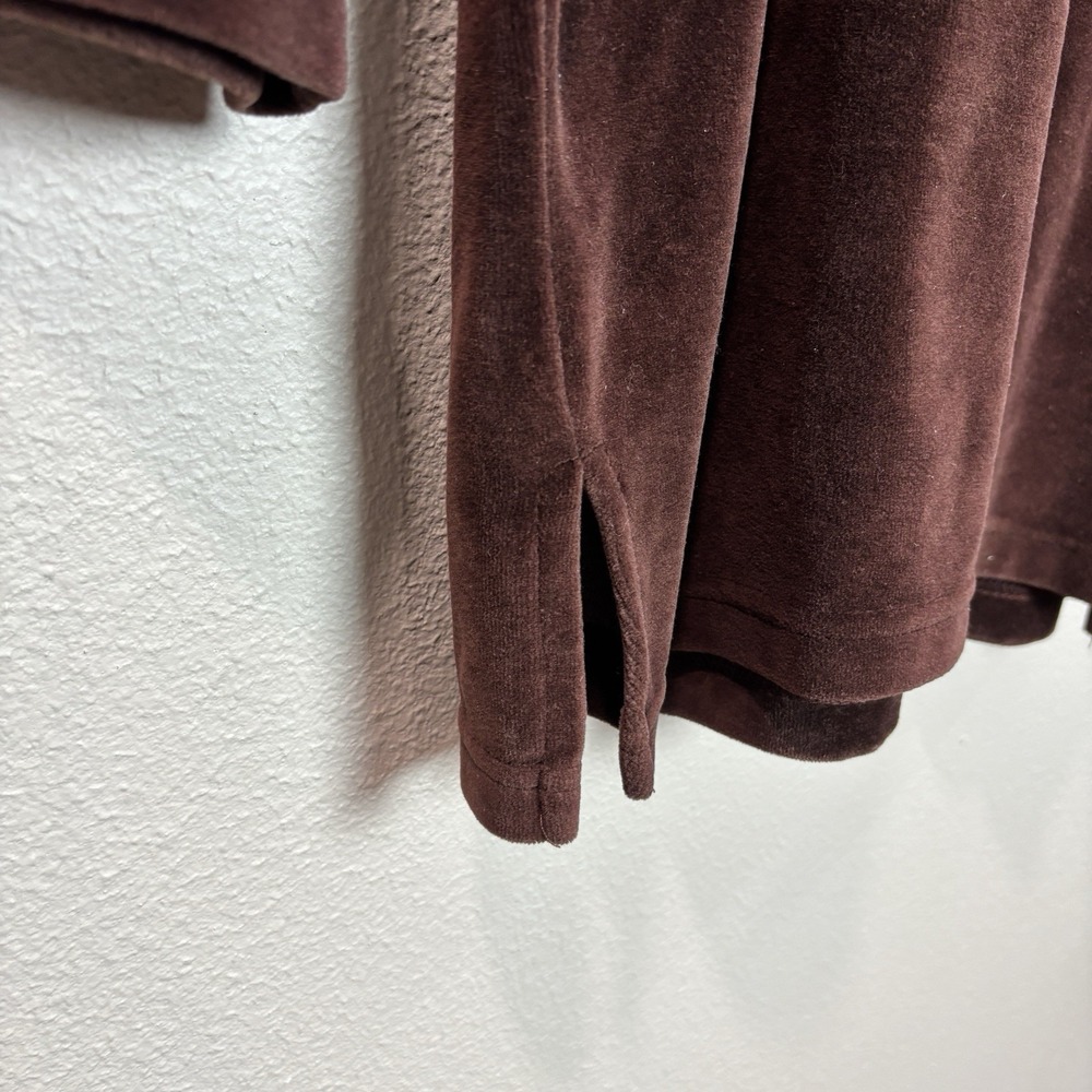 y2k 90s‎ Womens Chocolate Brown Velvet Mock Neck Long Sleeve Top Chic Normcore - Picture 5 of 10